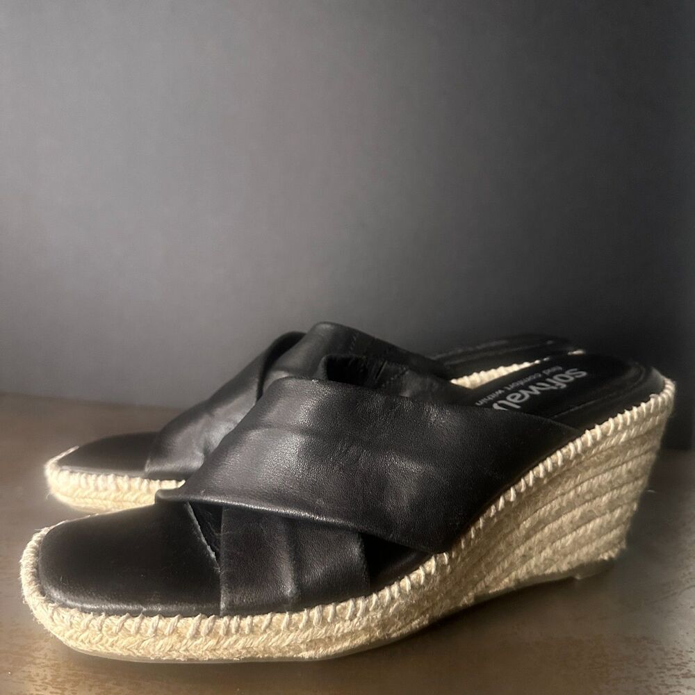 SoftWalk Espadrille Wedge Sandals 7.5 N Slide Comfort Travel Casual Black Halsey